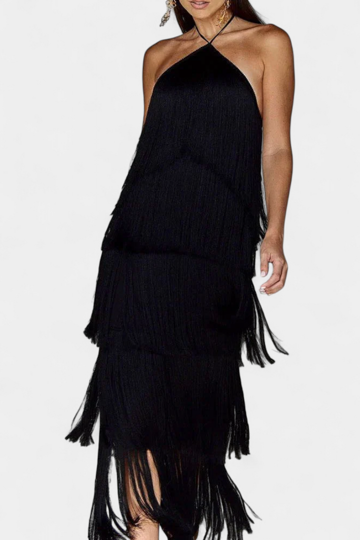 Saidey Vestido con Flecos y Espalda Descubierta