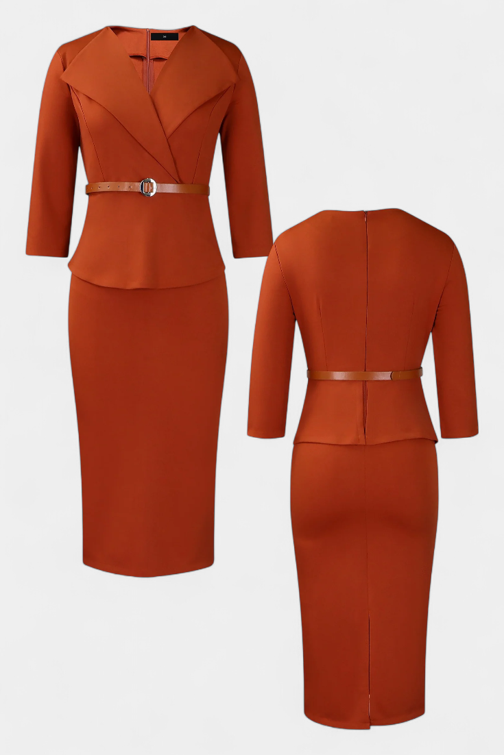 Palamos Vestido Midi Ajustado con Cinturón