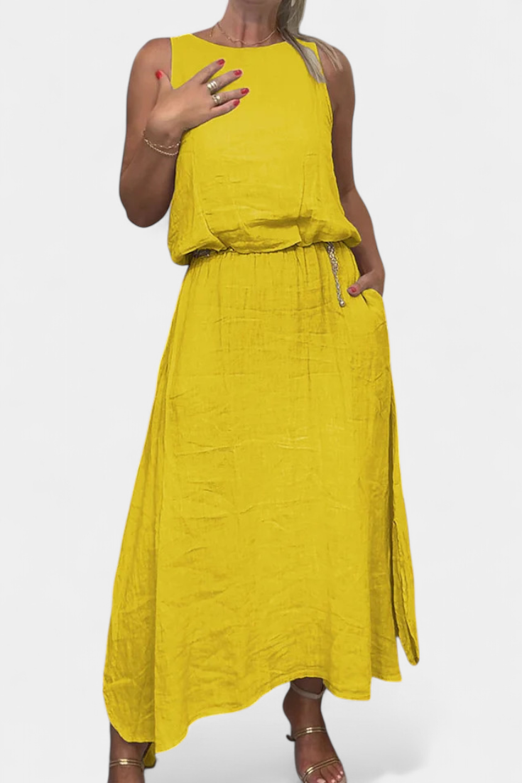 Meliora Conjunto en Lino y Algodón con Chaleco Sin Mangas y Falda