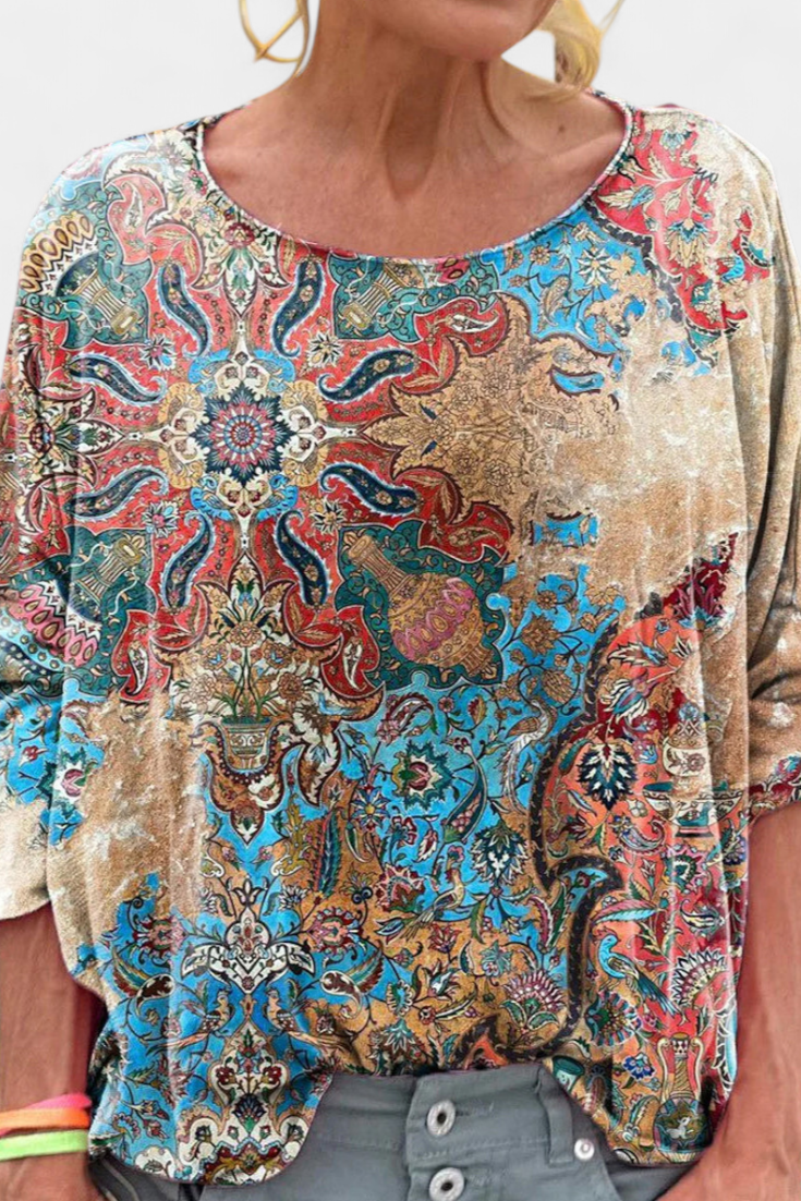 Omari Blusa Holgada de Estampado Bohemio Retro
