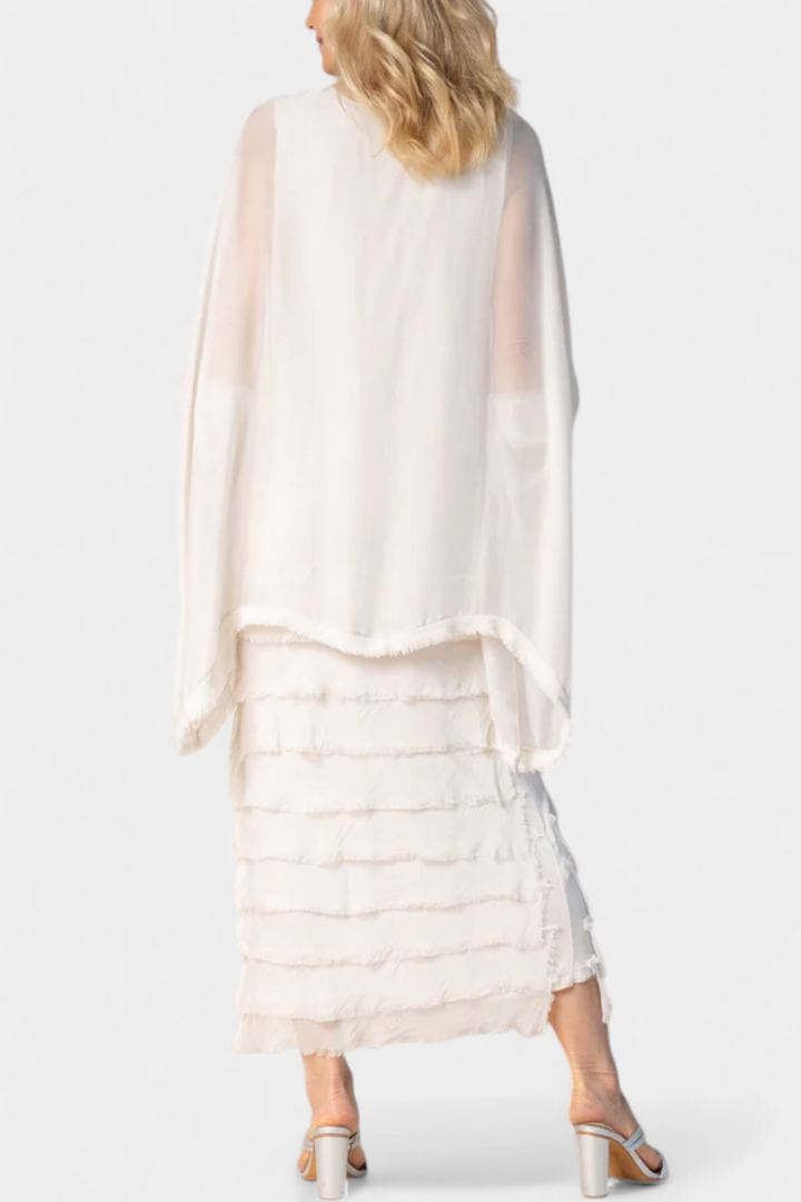 Rosaria Vestido Midi con Volantes y Bordes Deshilachados