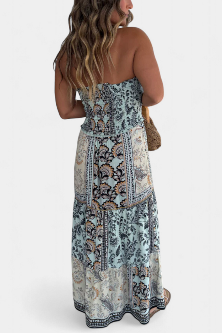 Edurne Vestido Largo Estampado con Escote Palabra de Honor