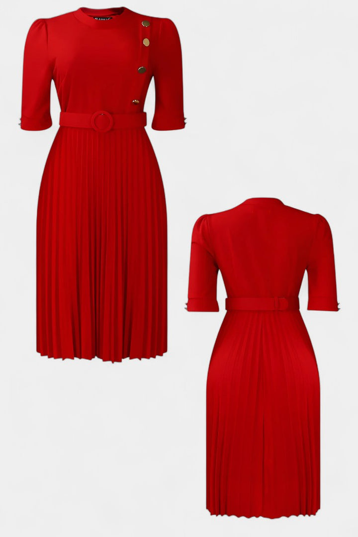 Zandie Vestido con Pliegues y Botones Decorativos