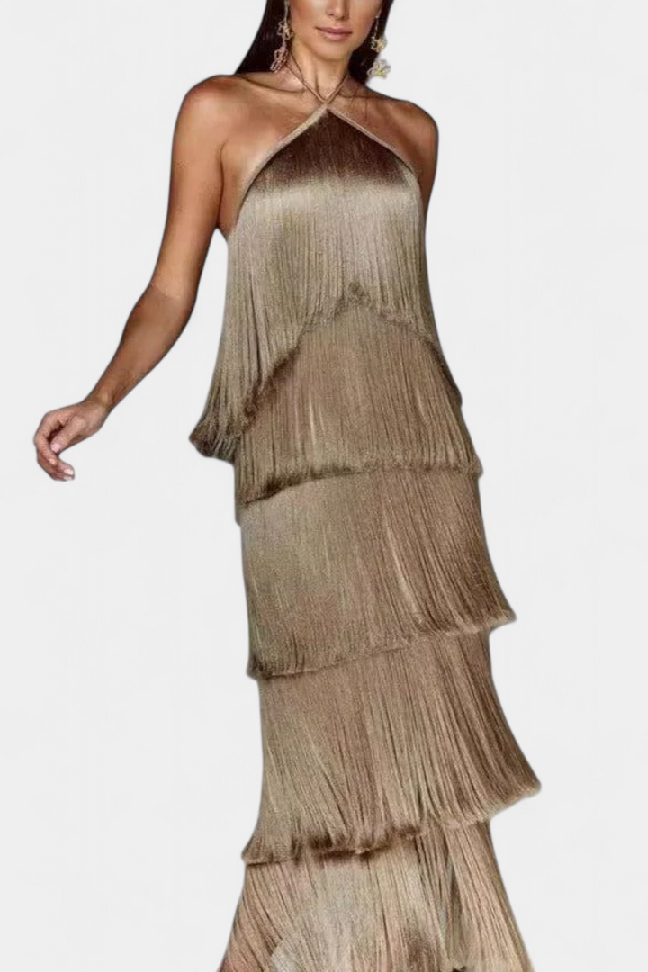 Saidey Vestido con Flecos y Espalda Descubierta