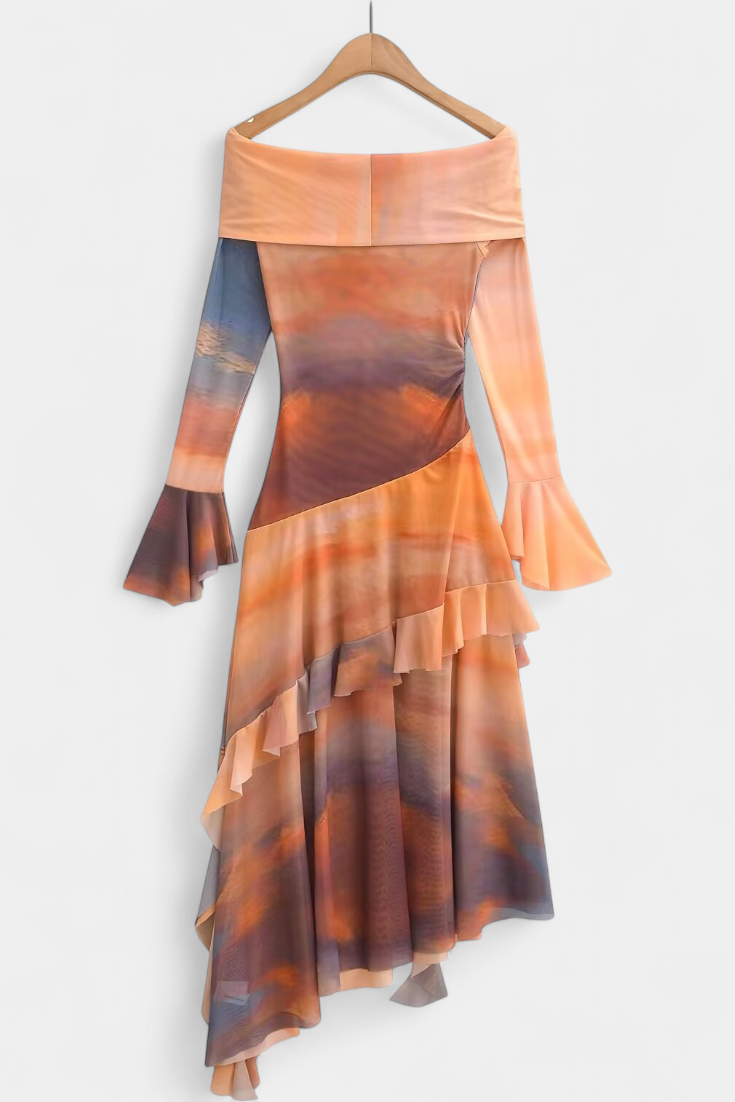 Agentha Falda Larga Asimétrica con Estampado Tie-Dye