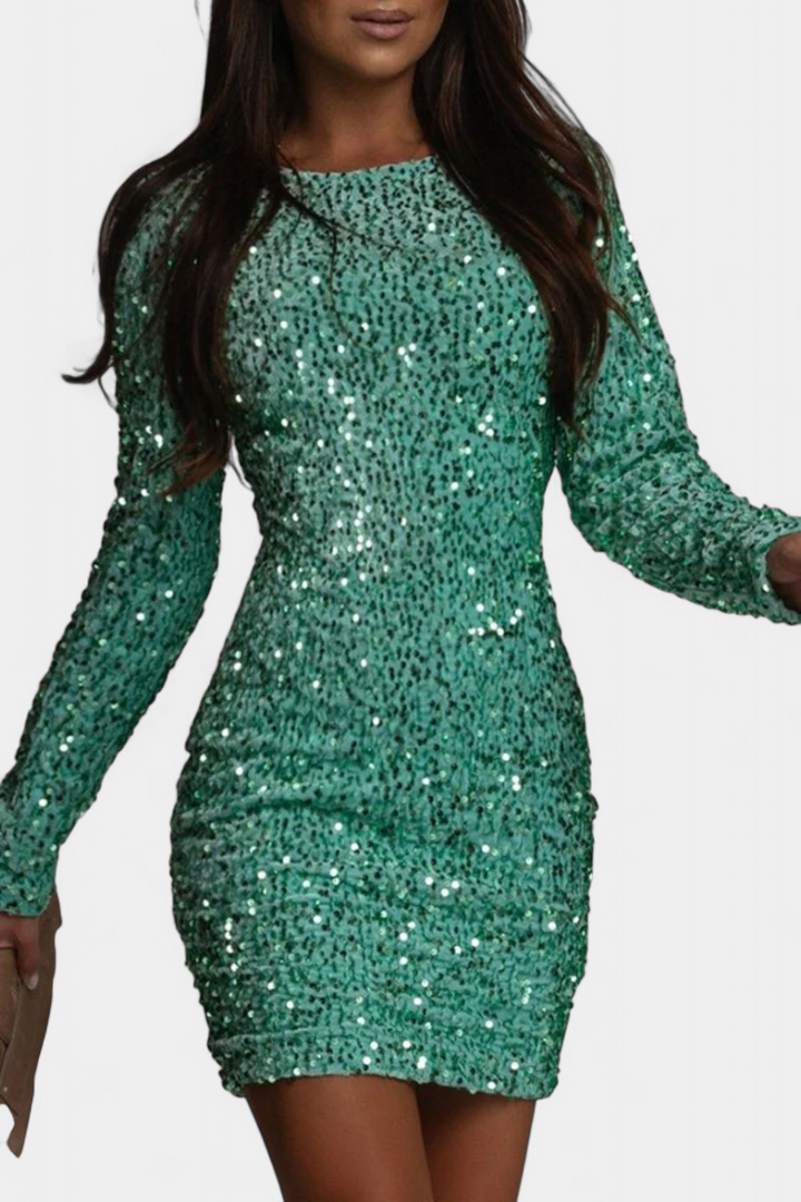 Adèle Vestido Largo de Fiesta con Espalda Descubierta y Brillo Invernal