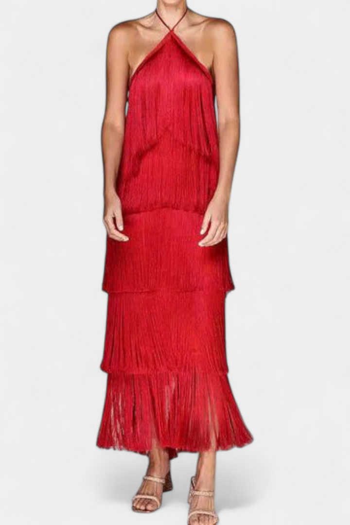 Saidey Vestido con Flecos y Espalda Descubierta