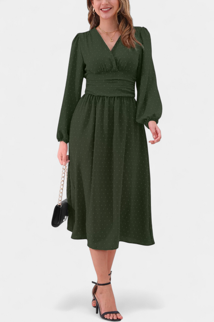 Faela Vestido Midi de Oficina con Lunares Suizos