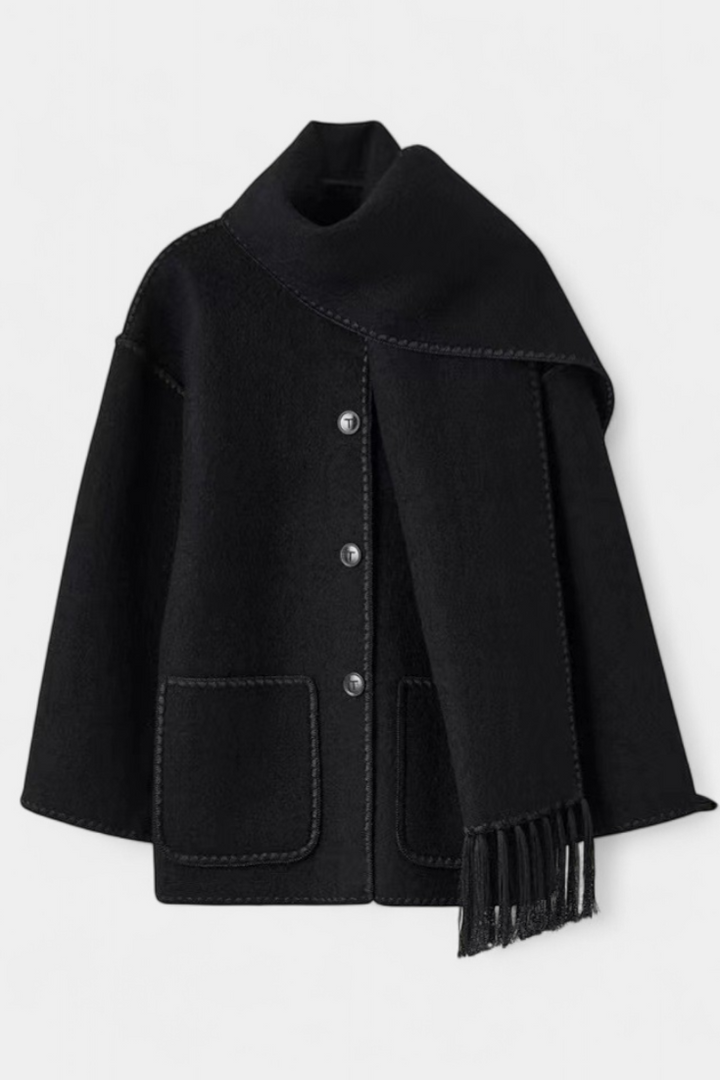 Pauline Abrigo de Corte Suelto con Bufanda de Flecos Incorporada