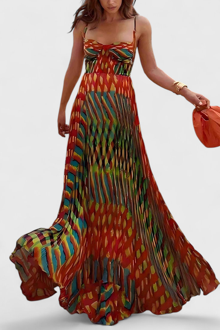 Janis Vestido Maxi con Estampado Artístico y Escote Halter Sweetheart