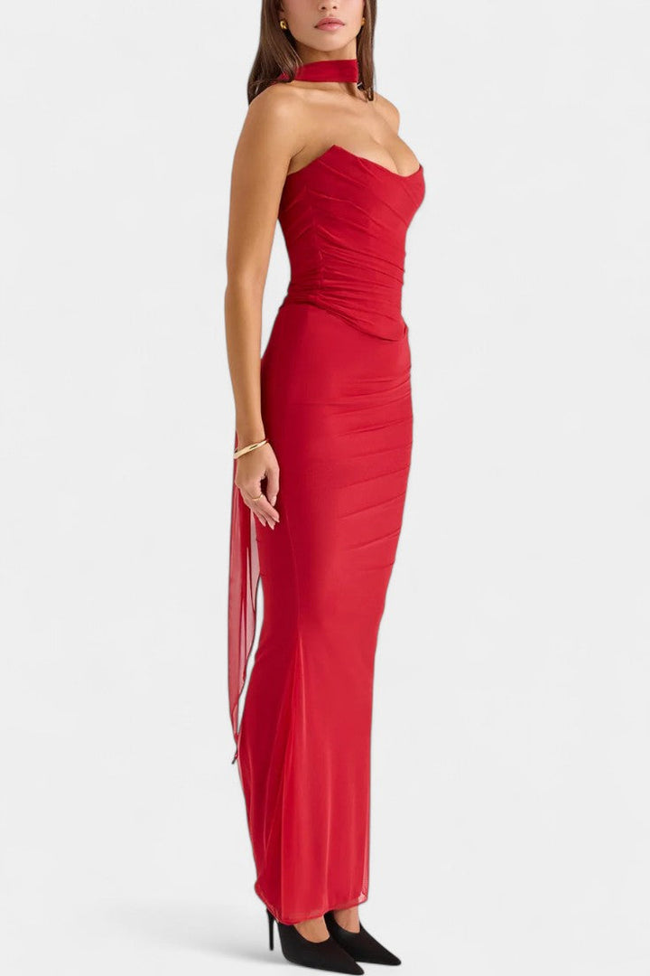 Blair Vestido Maxi de Malla con Corsé Fruncido