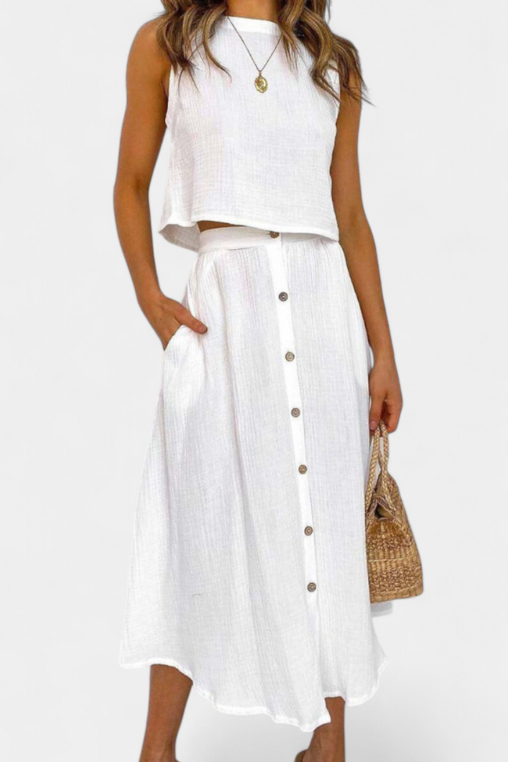 Naha Conjunto de Algodón con Chaleco y Botones Frontales