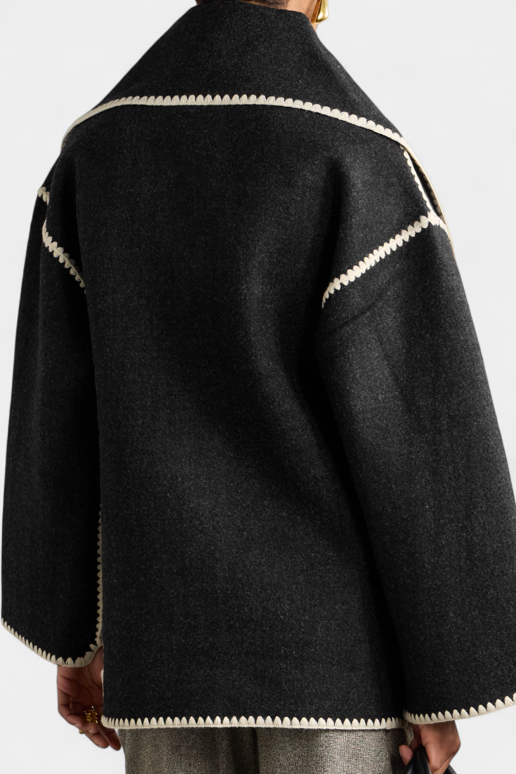 Pauline Abrigo de Corte Suelto con Bufanda de Flecos Incorporada