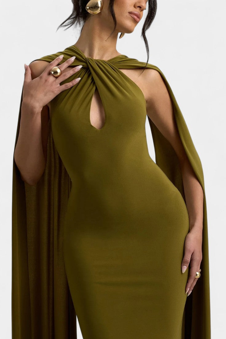 Faffienia Vestido Maxi con Escote Halter y Corte en Forma de Llave