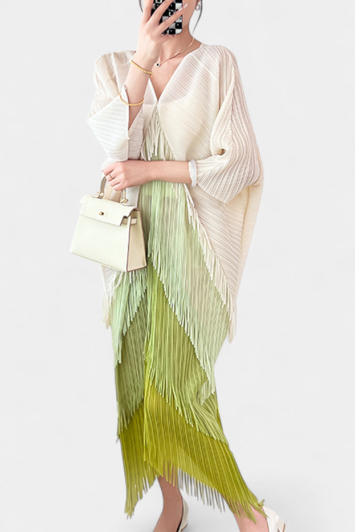 Andalusia Vestido con Borlas y Bloques de Color Contrastantes