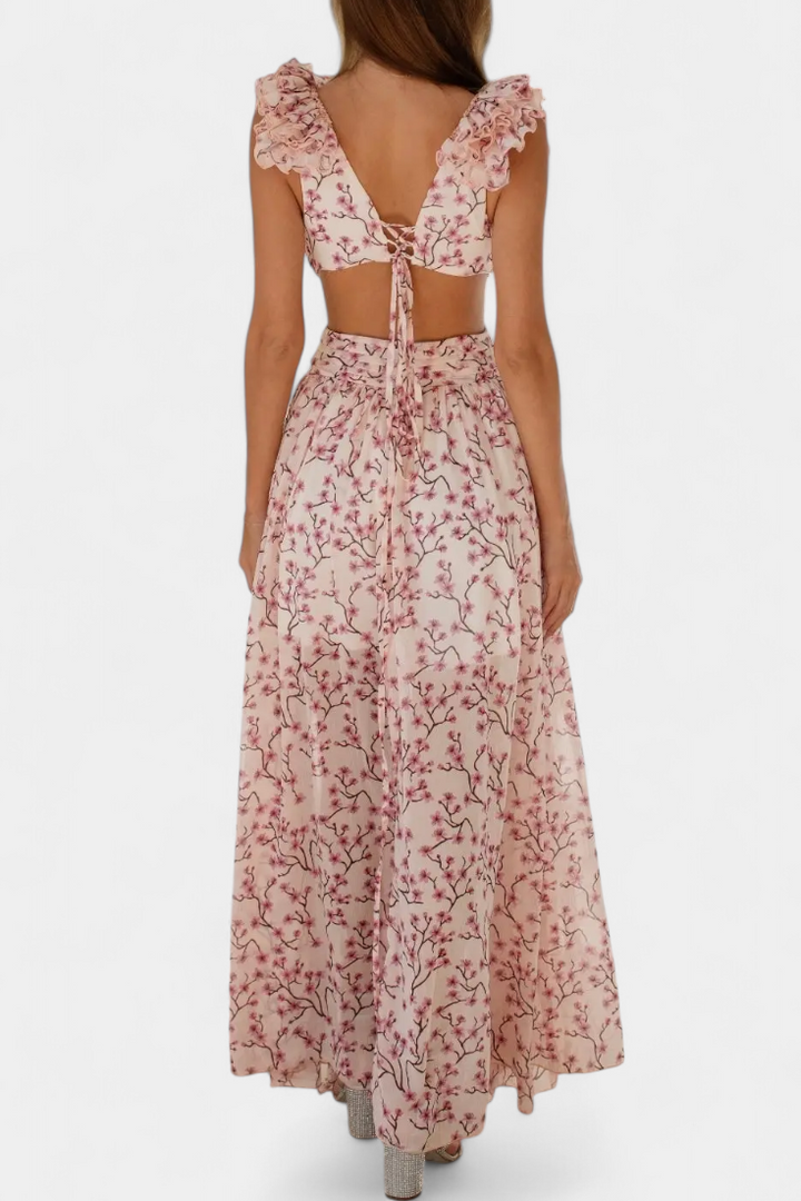 Zuleika Vestido de Chifón con Volantes y Aberturas Laterales