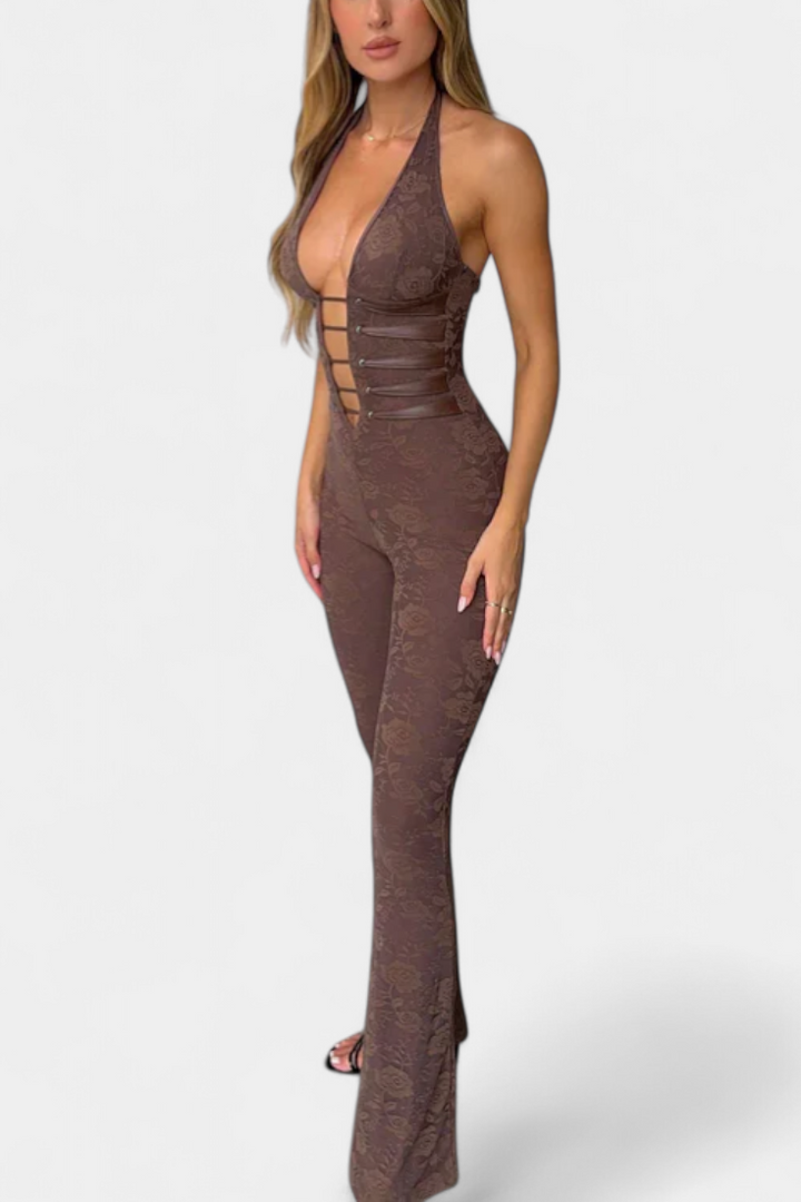 Kendra Mono Halter de Encaje con Espalda Ajustable