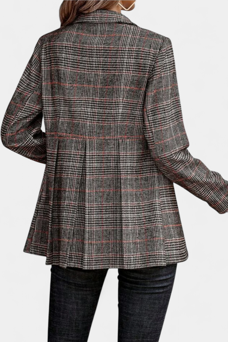 Calico Blazer Peplum a Cuadros con Solapa de Muesca