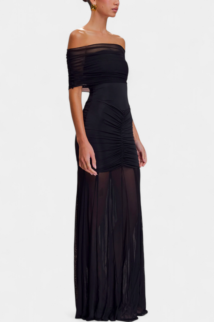 Alodia Vestido Maxi de Hombros con Capa de Malla