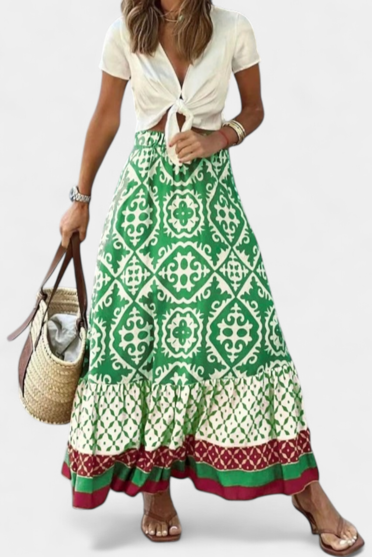 Ethel Maxi Skirt Printed with Ruffle