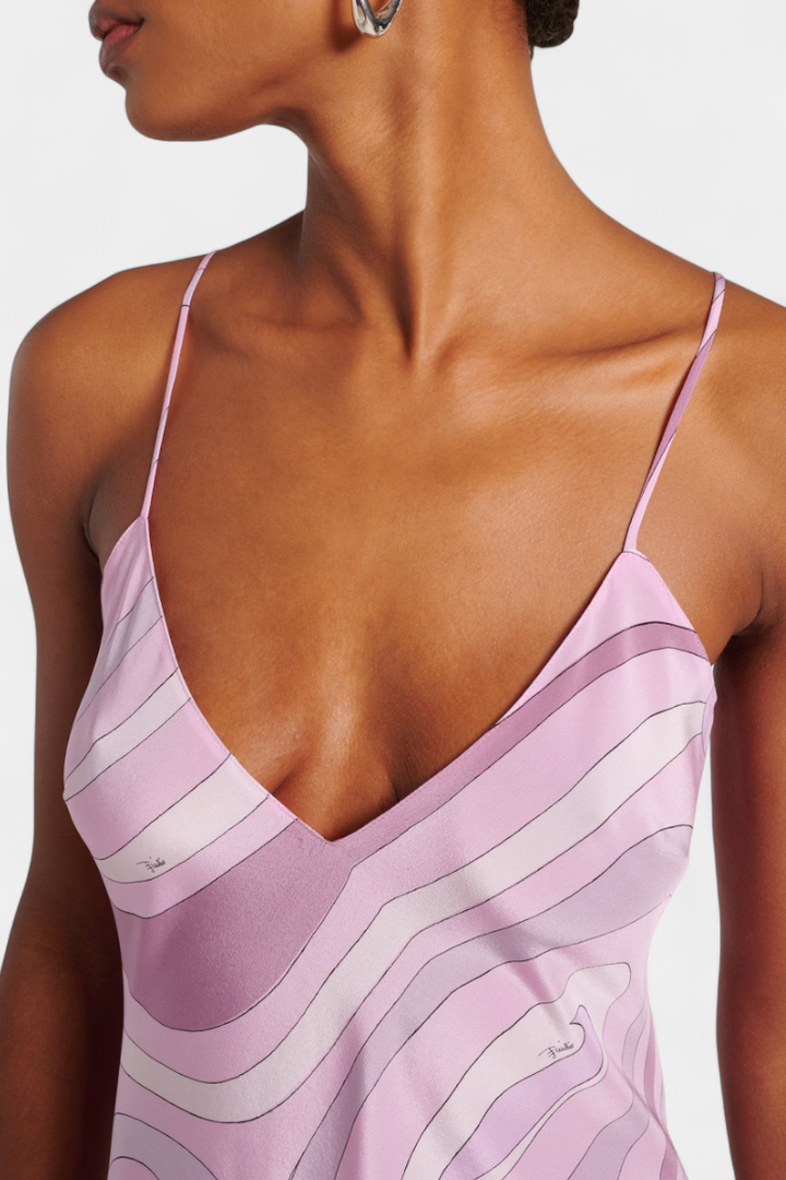 Valera Vestido Largo con Estampado de Remolino y Corte Sin Mangas