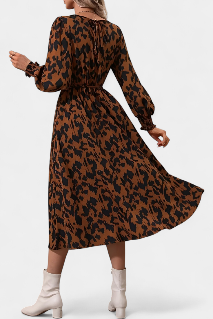Nerin Vestido A-Line de Leopardo con Cintura Ajustable