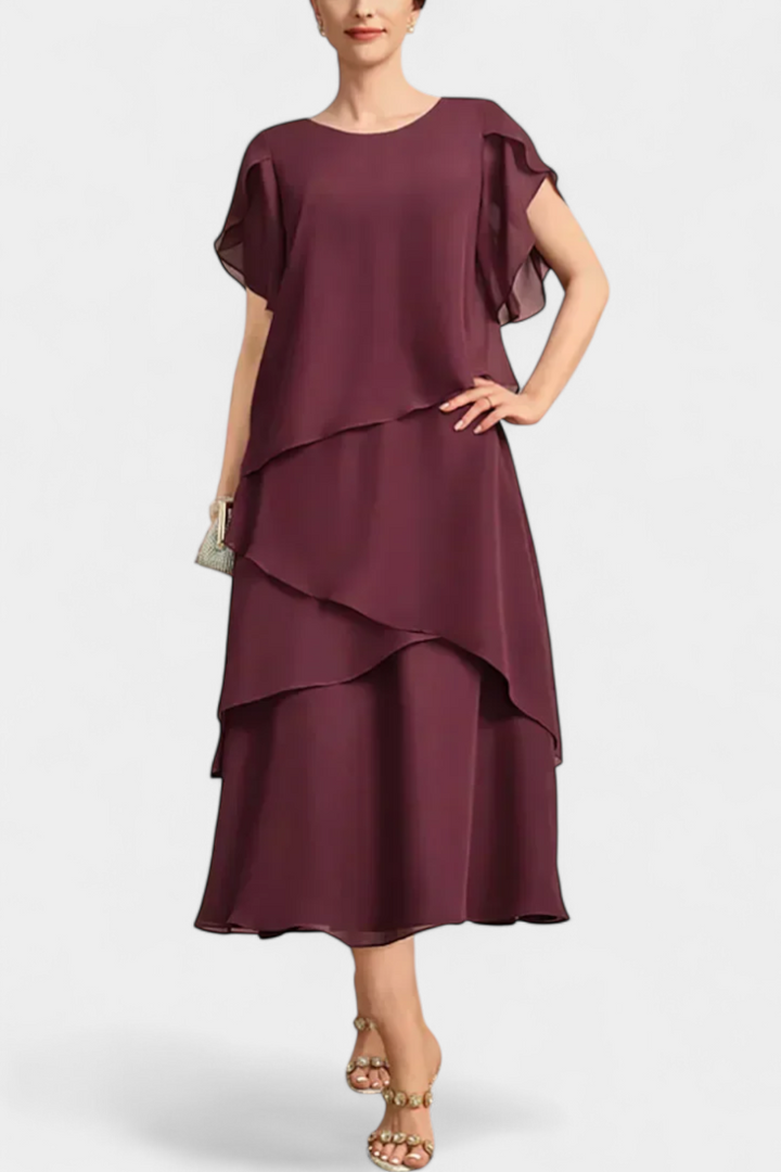 Cornelia Vestido Asimétrico de Chiffon con Silueta Flotante