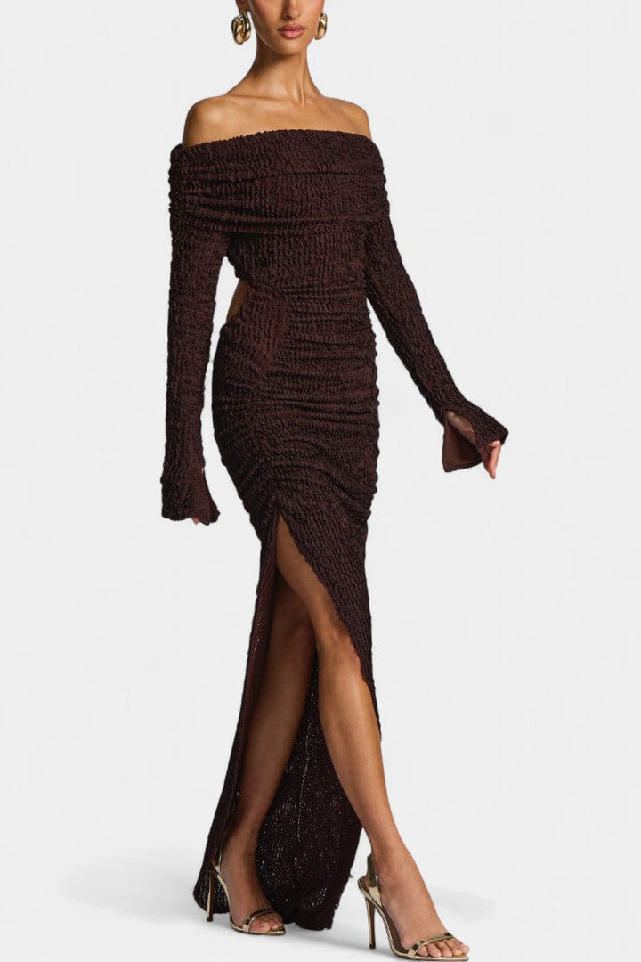 Fiammetta Vestido Maxi Ruchado con Corte y Abertura Alta