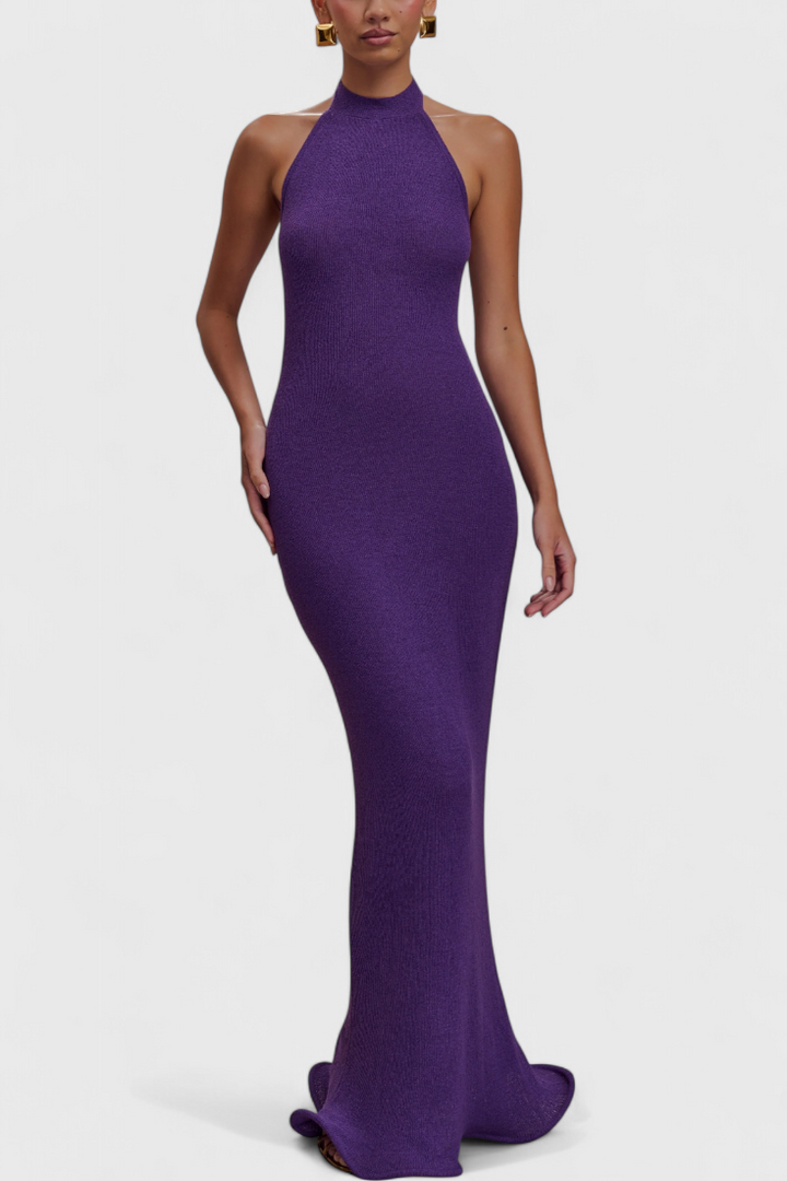 Trinity Vestido Largo de Punto con Escote Halter y Espalda Descubierta