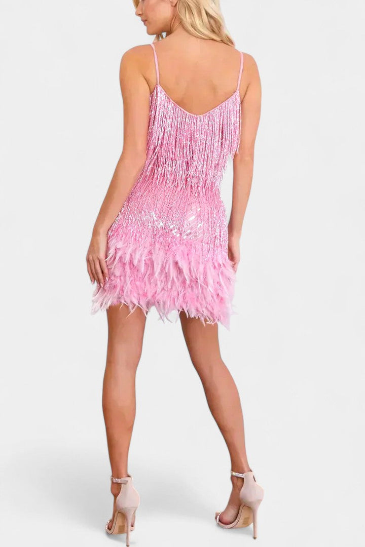 Adena Vestido Mini de Plumas