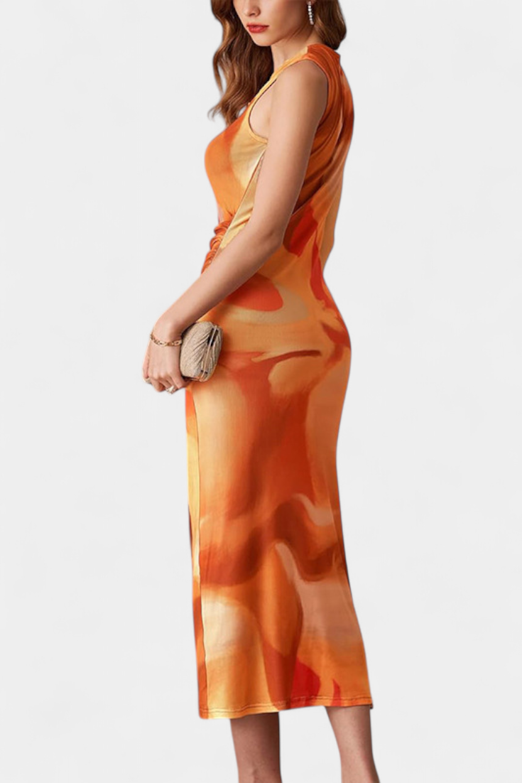 Helaia Vestido Largo con Abertura y Estampado Digital