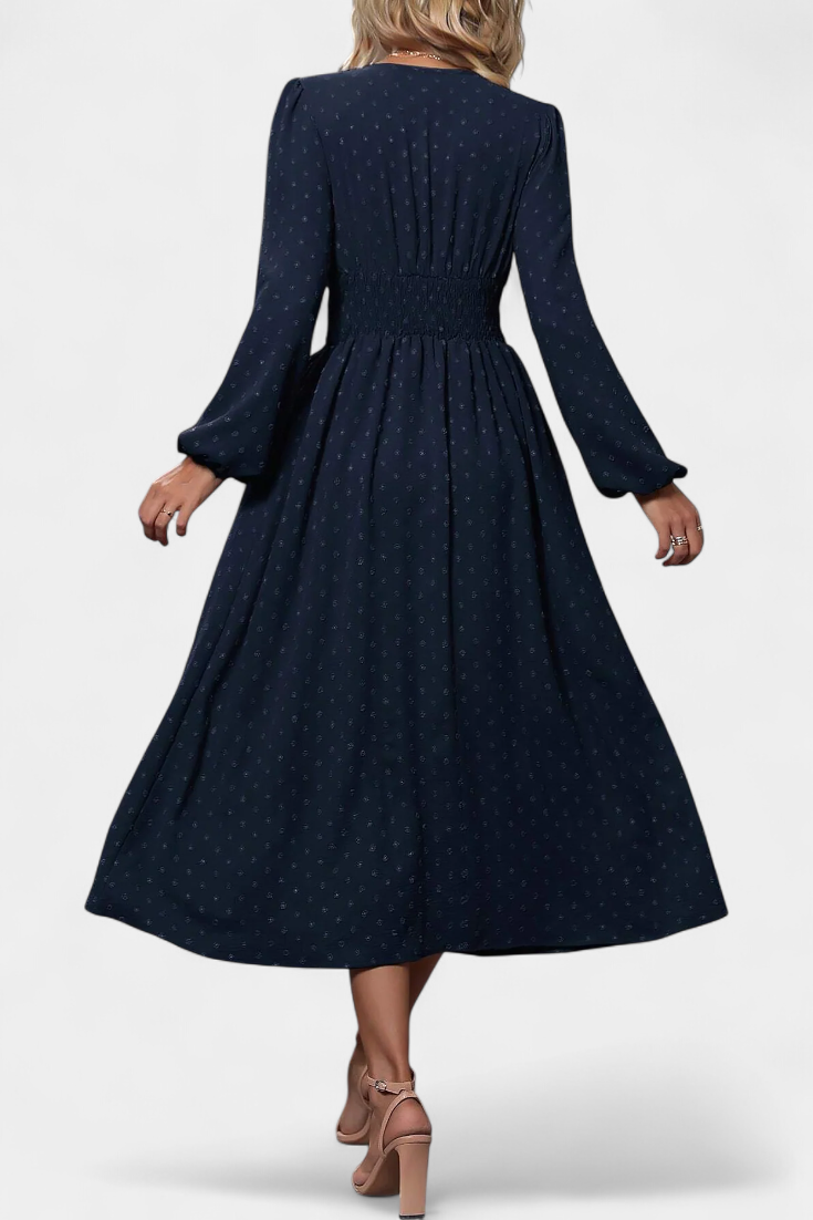 Faela Vestido Midi de Oficina con Lunares Suizos