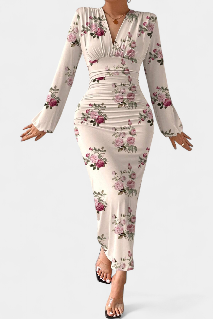 Ashlyn Vestido Largo con Estampado Degradado y Cuello en V