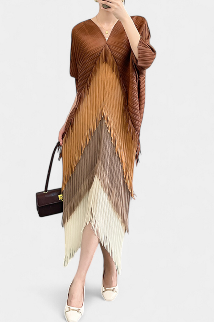 Andalusia Vestido con Borlas y Bloques de Color Contrastantes