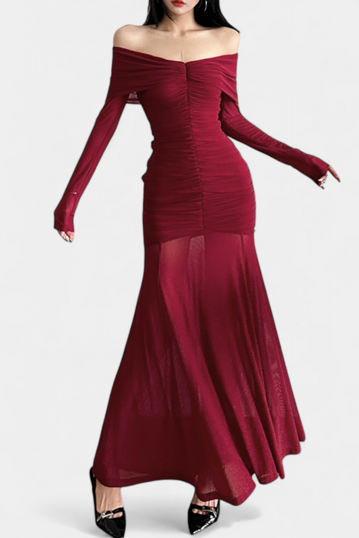 Cornella Vestido Maxi Strapless con Fruncidos Esculturales