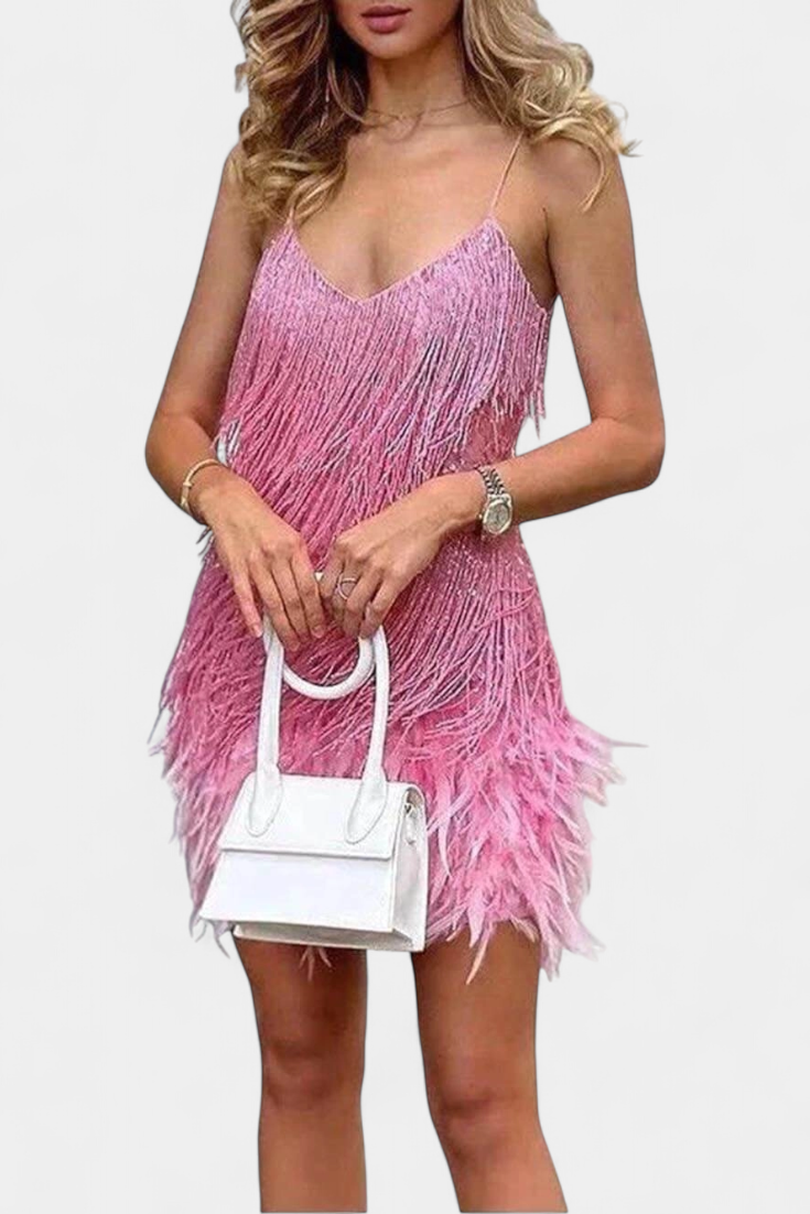 Sheril Mini Vestido de Plumas