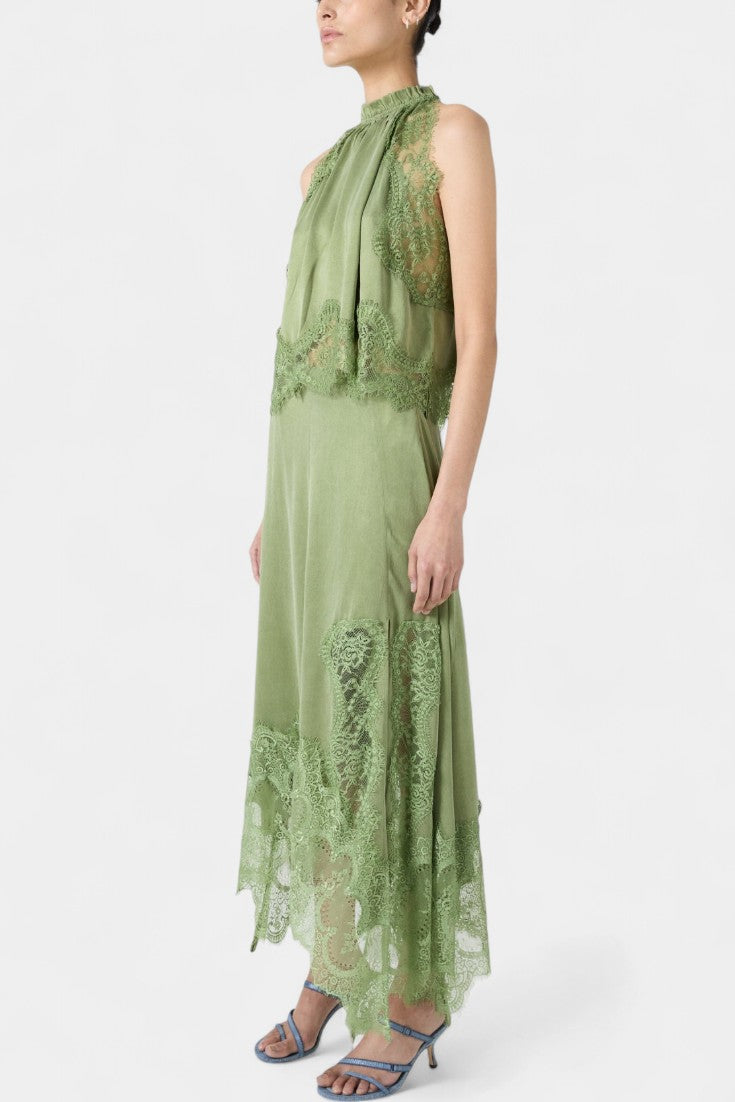 Coralena Conjunto de Falda Midi de Encaje con Dobladillo Asimétrico