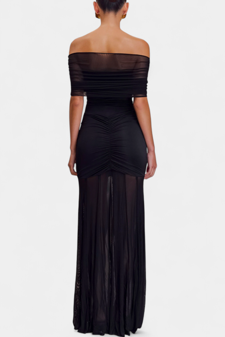 Alodia Vestido Maxi de Hombros con Capa de Malla