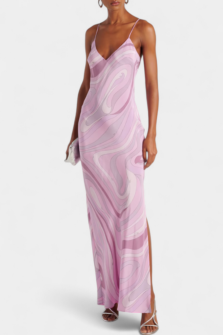 Valera Vestido Largo con Estampado de Remolino y Corte Sin Mangas