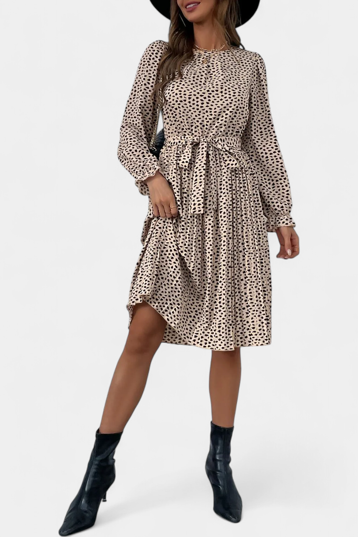 Evabeth Vestido Midi Plisado de Leopardo