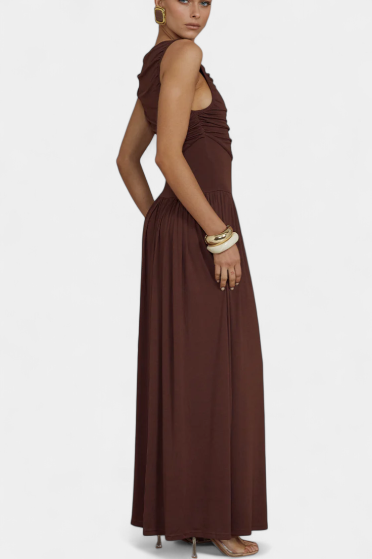 Maddy Vestido Maxi sin Mangas con Drapeado Lateral