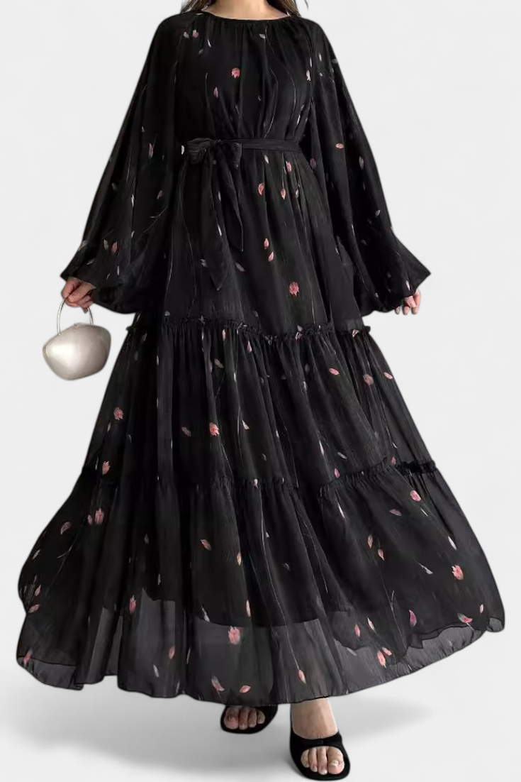 Tavira Vestido Floral de Manga Larga con Cinturón