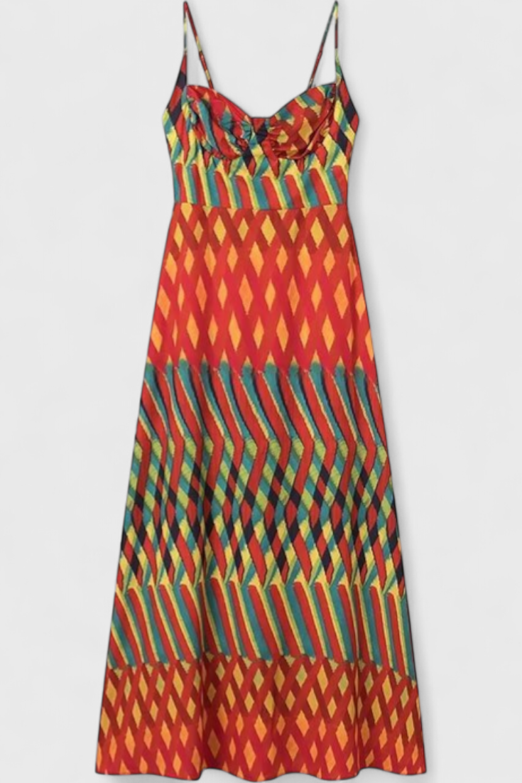 Janis Vestido Maxi con Estampado Artístico y Escote Halter Sweetheart