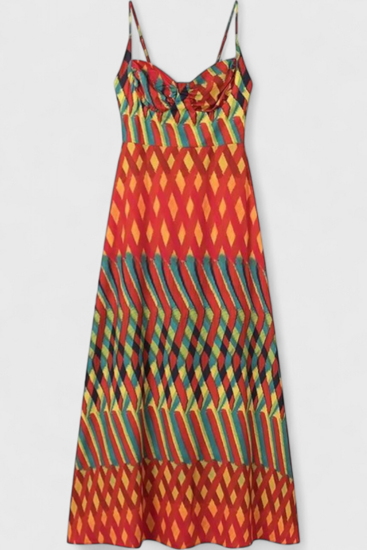 Janis Vestido Maxi con Estampado Artístico y Escote Halter Sweetheart