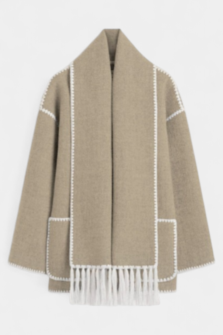 Pauline Abrigo de Corte Suelto con Bufanda de Flecos Incorporada