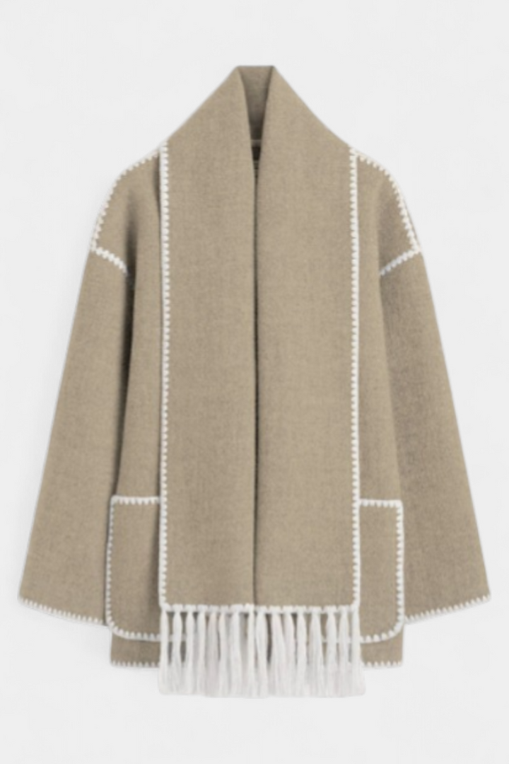Pauline Abrigo de Corte Suelto con Bufanda de Flecos Incorporada