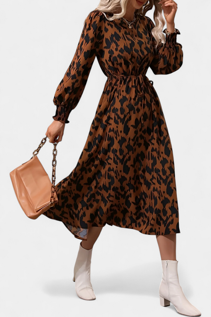 Nerin Vestido A-Line de Leopardo con Cintura Ajustable