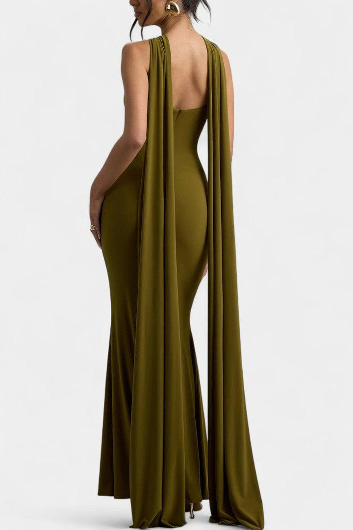 Faffienia Vestido Maxi con Escote Halter y Corte en Forma de Llave