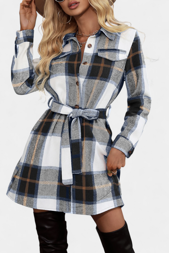 Masia Vestido Camisero Mini de Cuadros con Cinturón