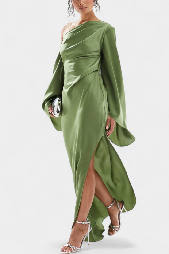 Keisha Vestido Maxi Asimétrico de Un Hombro con Cintura Esculpida